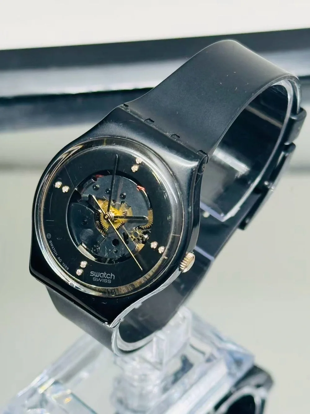 Vintage Swatch Swiss Made Skeleton Watch 34mm Quartz Unisex New Battery Runs